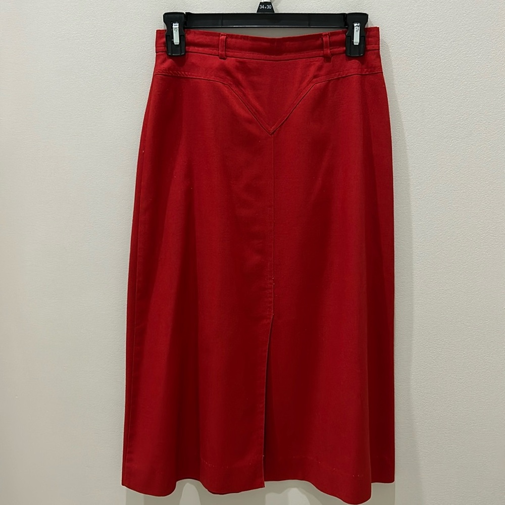 Vintage 80s Claude Long Red Pencil Skirt. Waist 26 inch